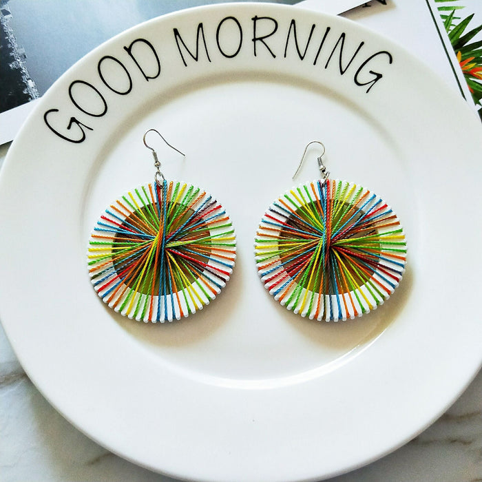 Wholesale Vintage Wood Bound Round Wood Geometric Drop Earrings MOQ≥2 JDC-ES-AnX007 Earrings 安修 White Wholesale Jewelry JoyasDeChina Joyas De China