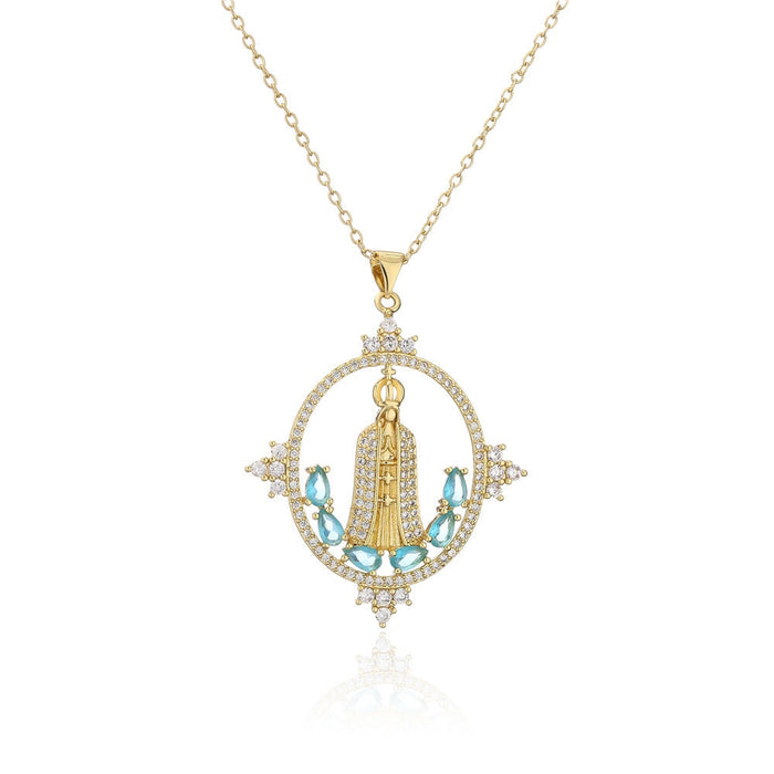 Wholesale Virgin Mary copper plated micro-zircon gold necklace JDC-NE-AG141 Necklaces 澳古 1 Wholesale Jewelry JoyasDeChina Joyas De China