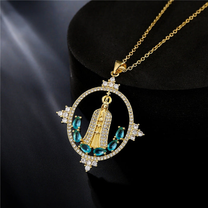 Wholesale Virgin Mary copper plated micro-zircon gold necklace JDC-NE-AG141 Necklaces 澳古 Wholesale Jewelry JoyasDeChina Joyas De China