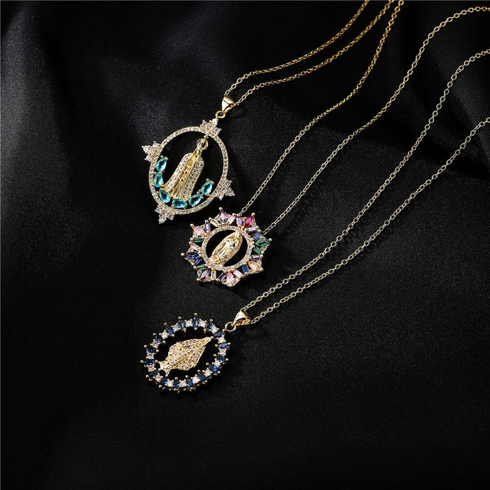 Wholesale Virgin Mary copper plated micro-zircon gold necklace JDC-NE-AG141 Necklaces 澳古 Wholesale Jewelry JoyasDeChina Joyas De China