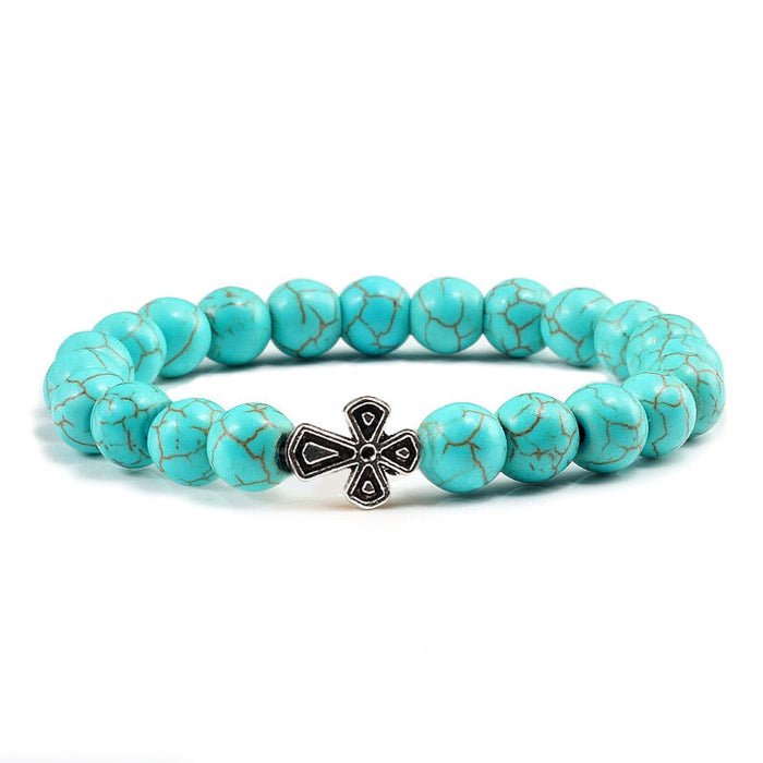 Wholesale Volcanic Frosted Stone Natural Stone Cross Beaded Bracelet JDC-BT-JiuJ014 Bracelet 九江 Wholesale Jewelry JoyasDeChina Joyas De China