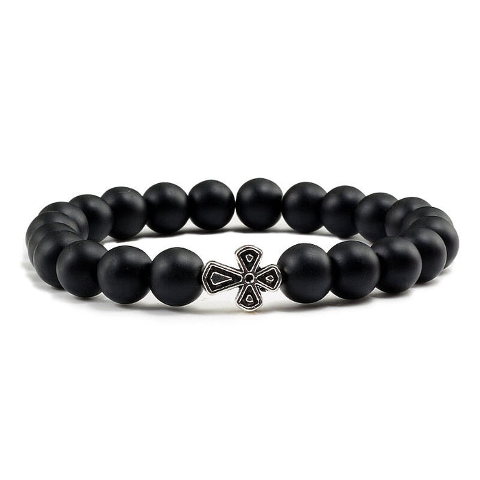 Wholesale Volcanic Frosted Stone Natural Stone Cross Beaded Bracelet JDC-BT-JiuJ014 Bracelet 九江 Wholesale Jewelry JoyasDeChina Joyas De China