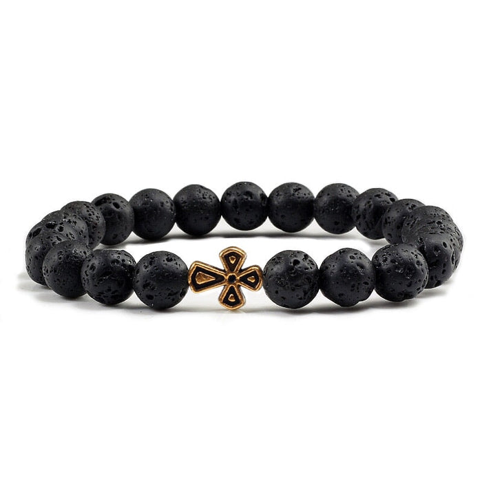 Wholesale Volcanic Frosted Stone Natural Stone Cross Beaded Bracelet JDC-BT-JiuJ014 Bracelet 九江 Wholesale Jewelry JoyasDeChina Joyas De China