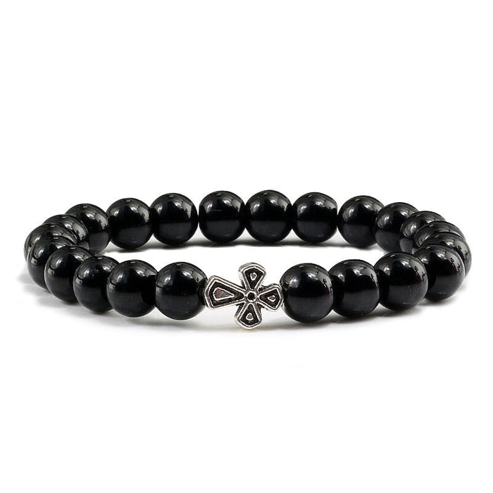 Wholesale Volcanic Frosted Stone Natural Stone Cross Beaded Bracelet JDC-BT-JiuJ014 Bracelet 九江 Wholesale Jewelry JoyasDeChina Joyas De China