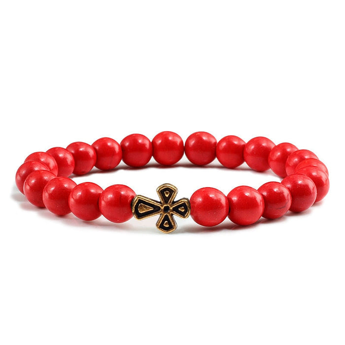 Wholesale Volcanic Frosted Stone Natural Stone Cross Beaded Bracelet JDC-BT-JiuJ014 Bracelet 九江 red Wholesale Jewelry JoyasDeChina Joyas De China