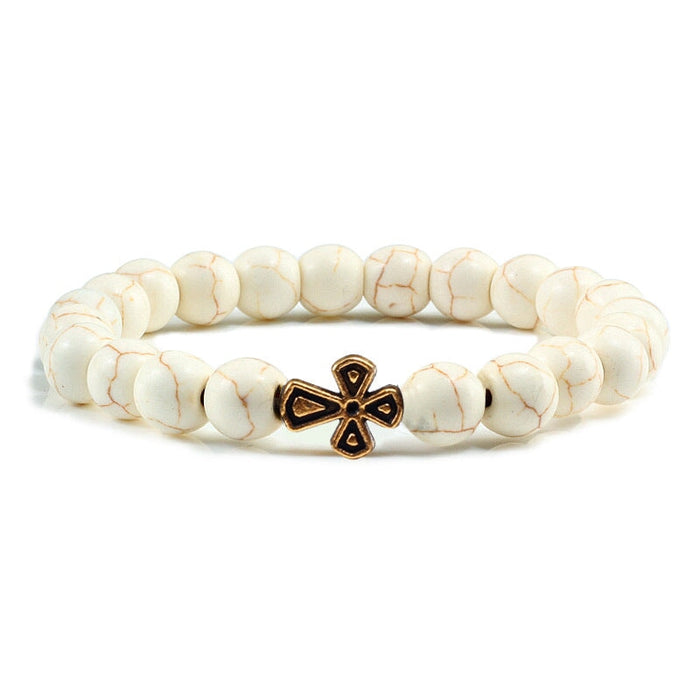Wholesale Volcanic Frosted Stone Natural Stone Cross Beaded Bracelet JDC-BT-JiuJ014 Bracelet 九江 songshijin Wholesale Jewelry JoyasDeChina Joyas De China