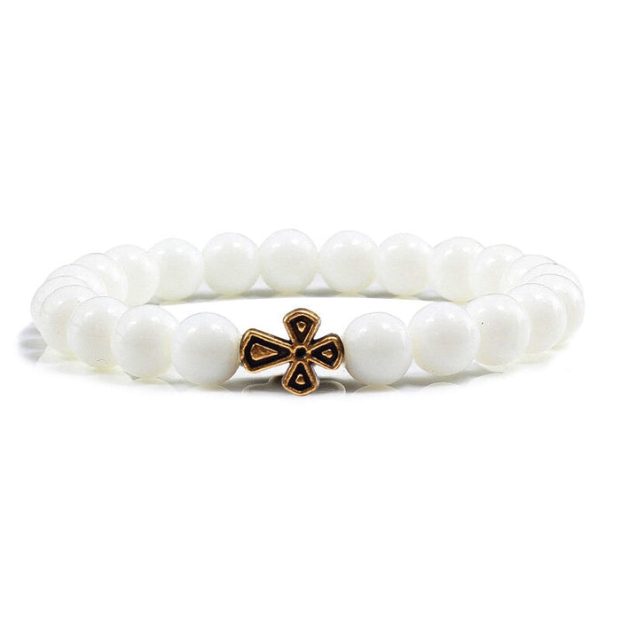 Wholesale Volcanic Frosted Stone Natural Stone Cross Beaded Bracelet JDC-BT-JiuJ014 Bracelet 九江 white Wholesale Jewelry JoyasDeChina Joyas De China