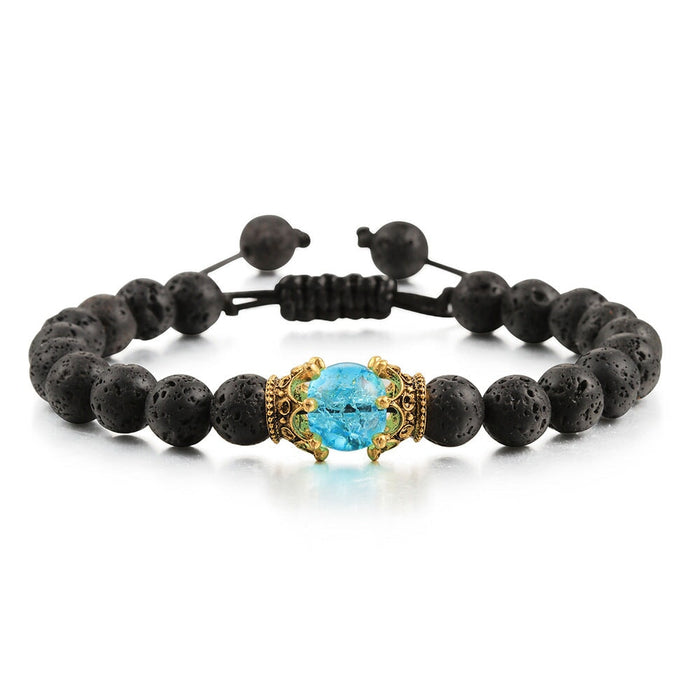 Wholesale Volcanic Stone Natural Stone Crown Beaded Bracelet JDC-BT-JiuJ011 Bracelet 九江 suih blue Wholesale Jewelry JoyasDeChina Joyas De China