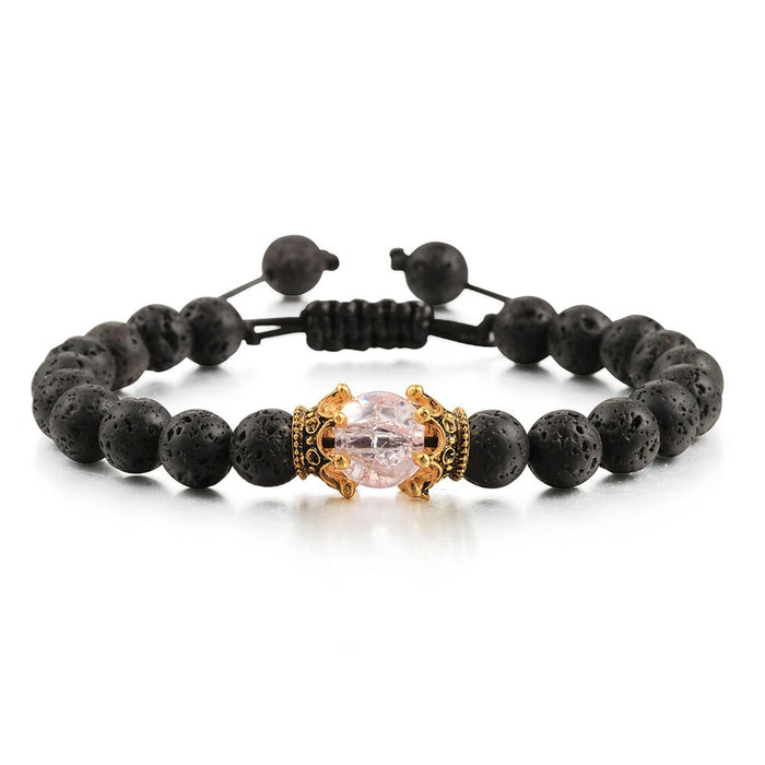 Wholesale Volcanic Stone Natural Stone Crown Beaded Bracelet JDC-BT-JiuJ011 Bracelet 九江 suih light pink Wholesale Jewelry JoyasDeChina Joyas De China