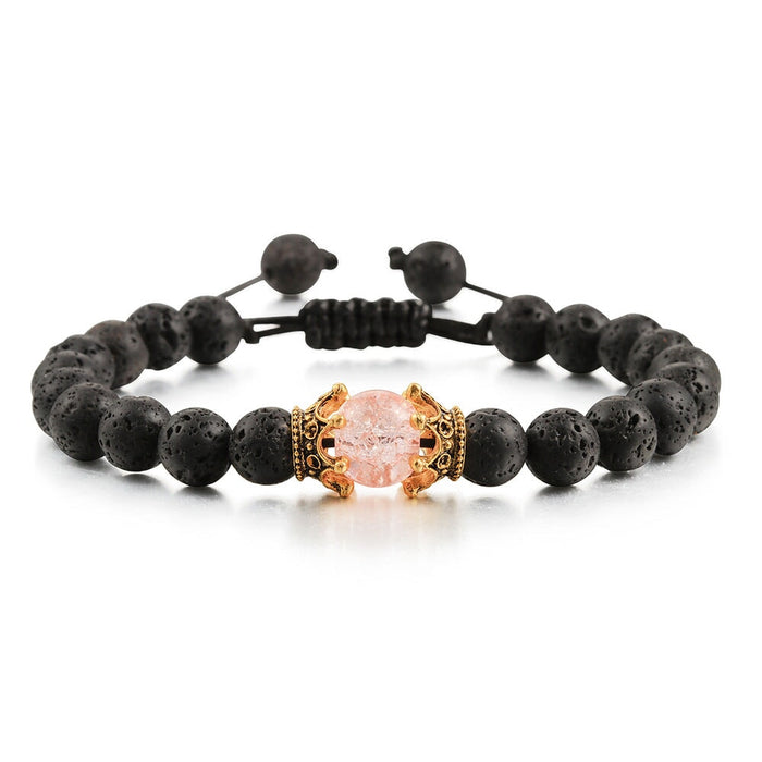 Wholesale Volcanic Stone Natural Stone Crown Beaded Bracelet JDC-BT-JiuJ011 Bracelet 九江 suih pink Wholesale Jewelry JoyasDeChina Joyas De China