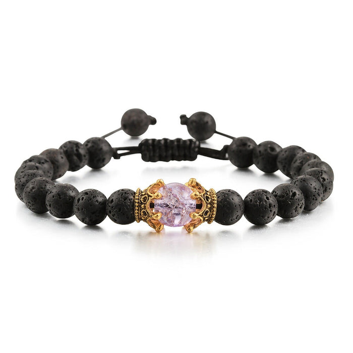 Wholesale Volcanic Stone Natural Stone Crown Beaded Bracelet JDC-BT-JiuJ011 Bracelet 九江 suih purple Wholesale Jewelry JoyasDeChina Joyas De China