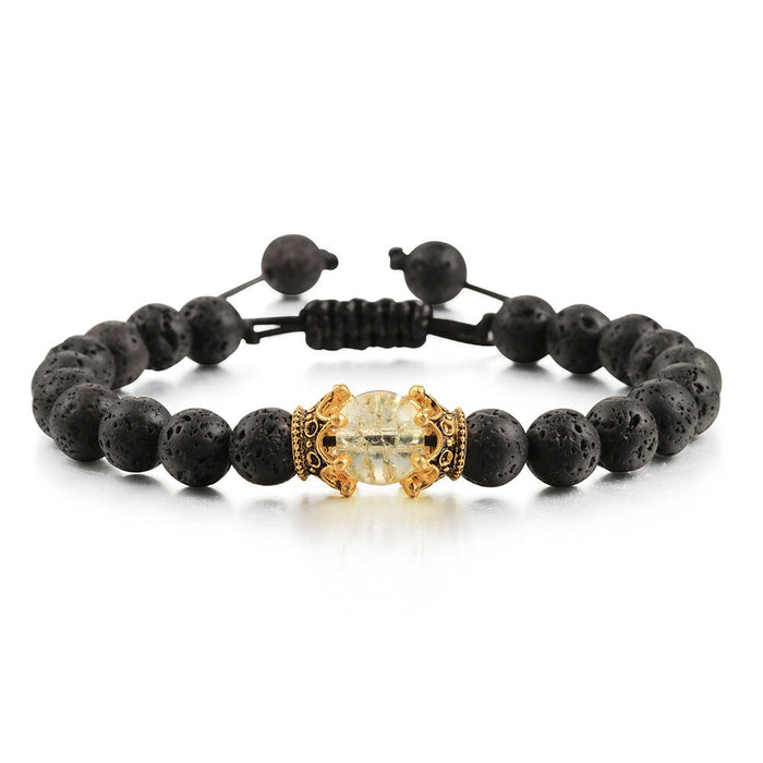 Wholesale Volcanic Stone Natural Stone Crown Beaded Bracelet JDC-BT-JiuJ011 Bracelet 九江 suih yellow Wholesale Jewelry JoyasDeChina Joyas De China