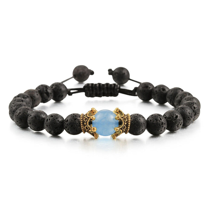 Wholesale Volcanic Stone Natural Stone Crown Beaded Bracelet JDC-BT-JiuJ011 Bracelet 九江 yus blue Wholesale Jewelry JoyasDeChina Joyas De China