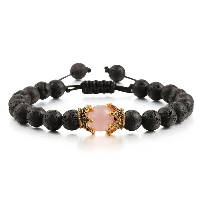 Wholesale Volcanic Stone Natural Stone Crown Beaded Bracelet JDC-BT-JiuJ011 Bracelet 九江 yus pink Wholesale Jewelry JoyasDeChina Joyas De China