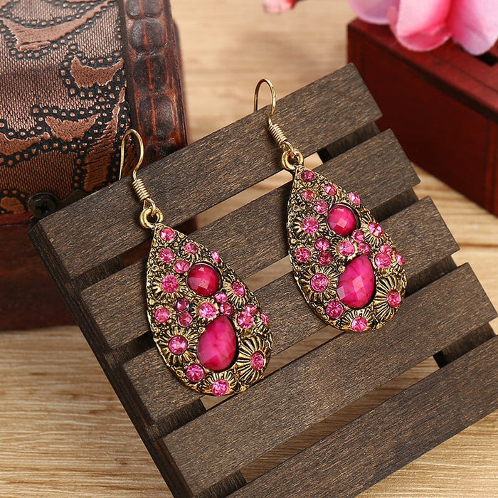 Wholesale water drop gemstones set with diamonds ethnic wind earrings JDC-ES-daiq024 Earrings 黛茜 Wholesale Jewelry JoyasDeChina Joyas De China