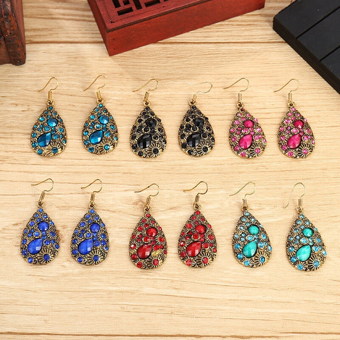 Wholesale water drop gemstones set with diamonds ethnic wind earrings JDC-ES-daiq024 Earrings 黛茜 Wholesale Jewelry JoyasDeChina Joyas De China