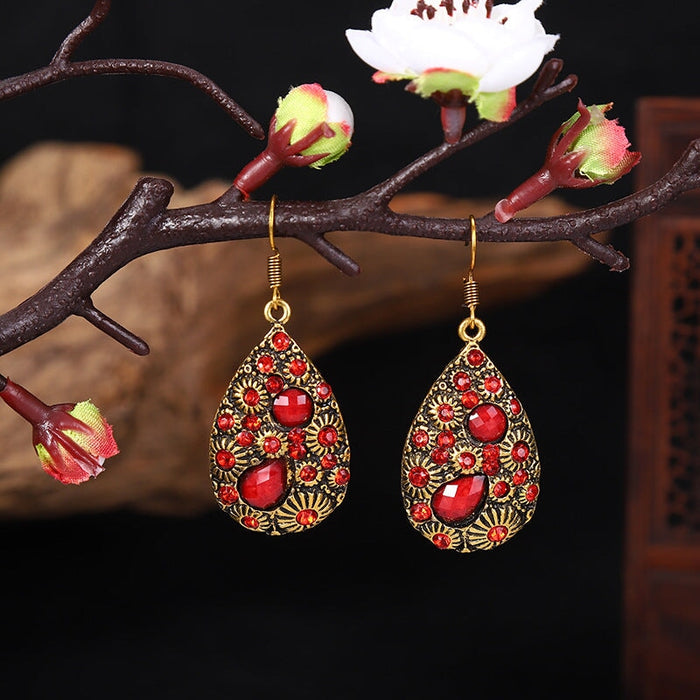 Wholesale water drop gemstones set with diamonds ethnic wind earrings JDC-ES-daiq024 Earrings 黛茜 DC1677-4 Wholesale Jewelry JoyasDeChina Joyas De China