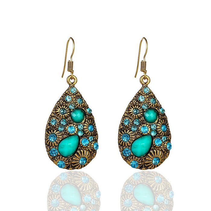 Wholesale water drop gemstones set with diamonds ethnic wind earrings JDC-ES-daiq024 Earrings 黛茜 DC1677-6 Wholesale Jewelry JoyasDeChina Joyas De China