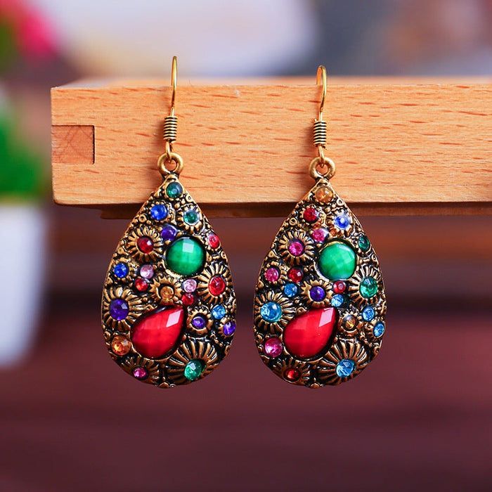 Wholesale water drop gemstones set with diamonds ethnic wind earrings JDC-ES-daiq024 Earrings 黛茜 DC1677-8 Wholesale Jewelry JoyasDeChina Joyas De China