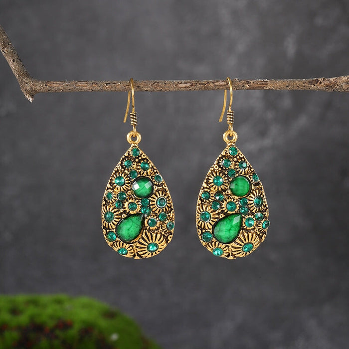 Wholesale water drop gemstones set with diamonds ethnic wind earrings JDC-ES-daiq024 Earrings 黛茜 DC1677-9 Wholesale Jewelry JoyasDeChina Joyas De China