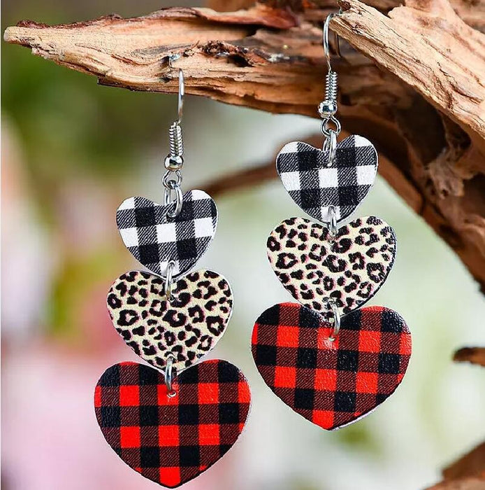 Wholesale Water Drop Heart Shaped Red Plaid Leather Earrings JDC-ES-Saip002 Earrings 赛蒲 1# Wholesale Jewelry JoyasDeChina Joyas De China