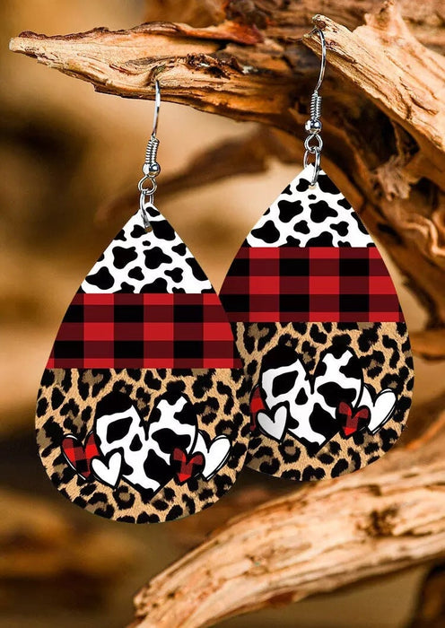 Wholesale Water Drop Heart Shaped Red Plaid Leather Earrings JDC-ES-Saip002 Earrings 赛蒲 #4 Wholesale Jewelry JoyasDeChina Joyas De China