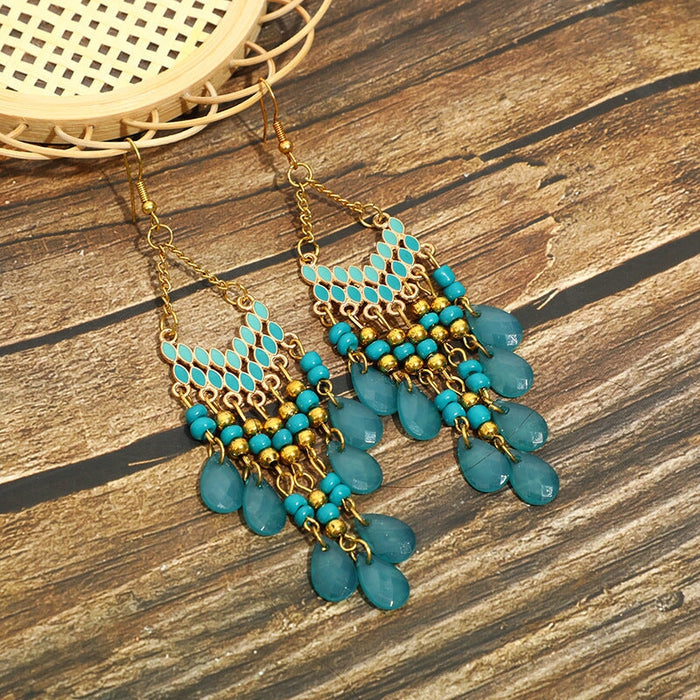 Wholesale water drop long scalloped tassel earrings JDC-ES-daiq016 Earrings 黛茜 2 Wholesale Jewelry JoyasDeChina Joyas De China