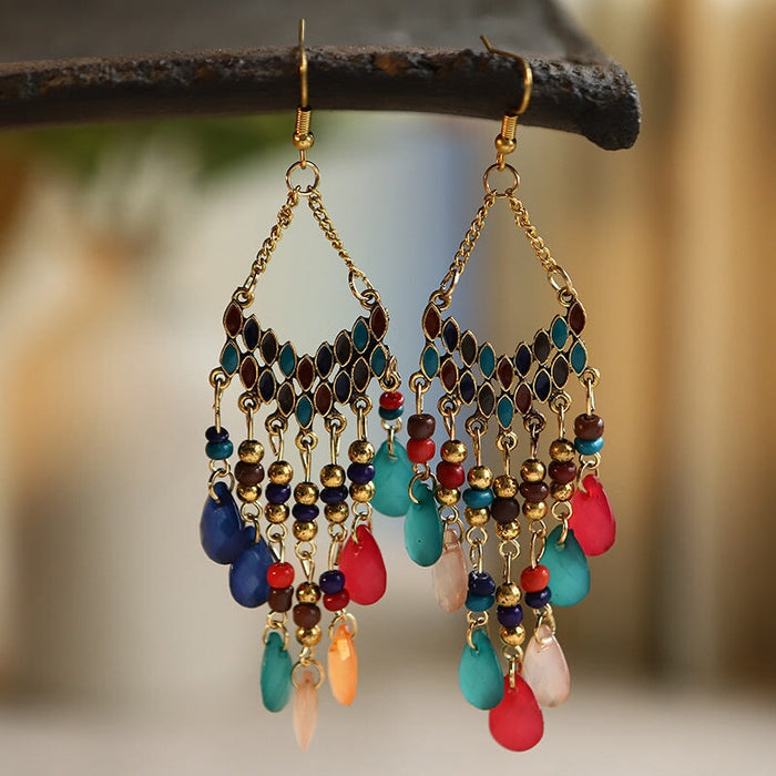 Wholesale water drop long scalloped tassel earrings JDC-ES-daiq016 Earrings 黛茜 3 Wholesale Jewelry JoyasDeChina Joyas De China