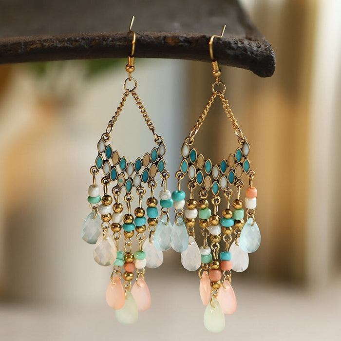 Wholesale water drop long scalloped tassel earrings JDC-ES-daiq016 Earrings 黛茜 4 Wholesale Jewelry JoyasDeChina Joyas De China