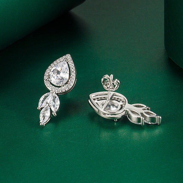 Wholesale water drop zircon long silver plated earrings JDC-ES-BZ006 Earrings 标志 Wholesale Jewelry JoyasDeChina Joyas De China