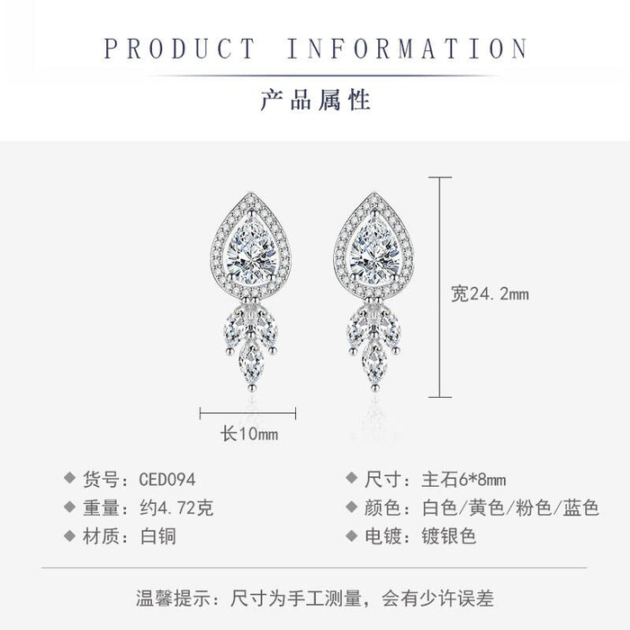 Wholesale water drop zircon long silver plated earrings JDC-ES-BZ006 Earrings 标志 Wholesale Jewelry JoyasDeChina Joyas De China