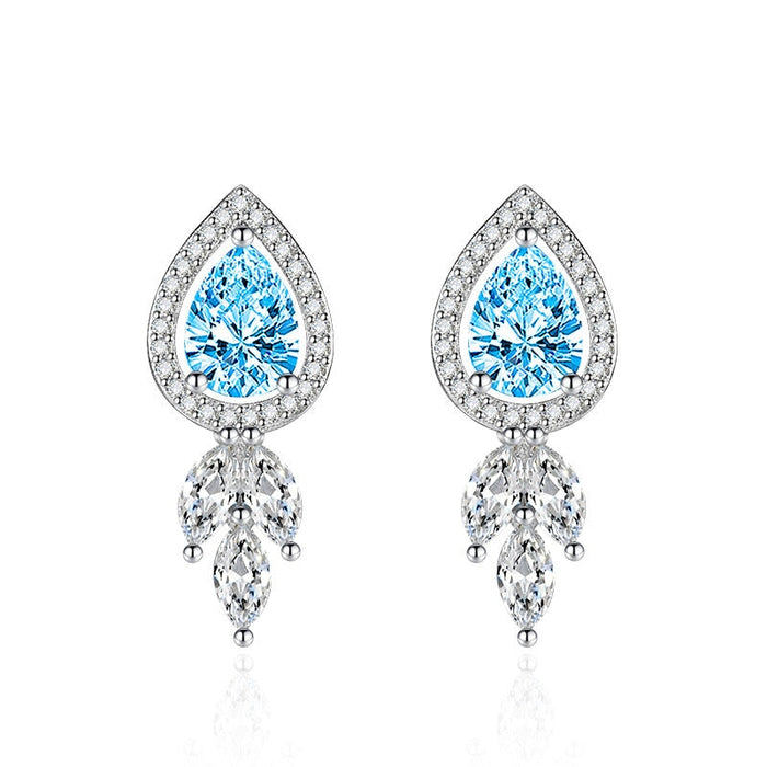 Wholesale water drop zircon long silver plated earrings JDC-ES-BZ006 Earrings 标志 blue Wholesale Jewelry JoyasDeChina Joyas De China