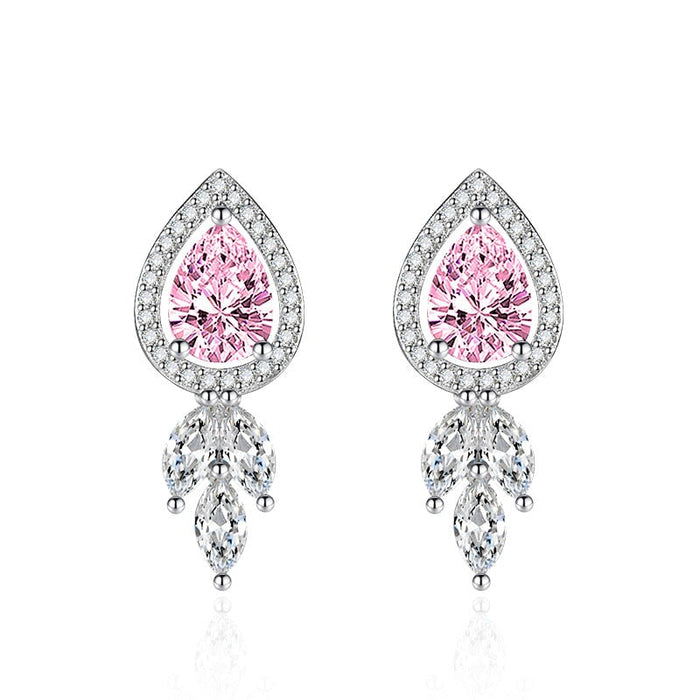 Wholesale water drop zircon long silver plated earrings JDC-ES-BZ006 Earrings 标志 pink Wholesale Jewelry JoyasDeChina Joyas De China