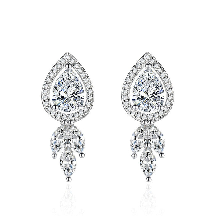 Wholesale water drop zircon long silver plated earrings JDC-ES-BZ006 Earrings 标志 white Wholesale Jewelry JoyasDeChina Joyas De China