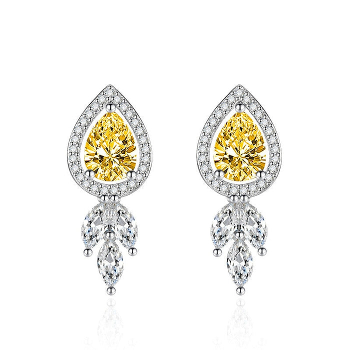 Wholesale water drop zircon long silver plated earrings JDC-ES-BZ006 Earrings 标志 Yellow Wholesale Jewelry JoyasDeChina Joyas De China
