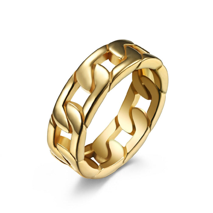 Wholesale weave Cuban chain stainless steel ring ring JDC-RS-QianF008 Rings 千风 Gold 7# Wholesale Jewelry JoyasDeChina Joyas De China