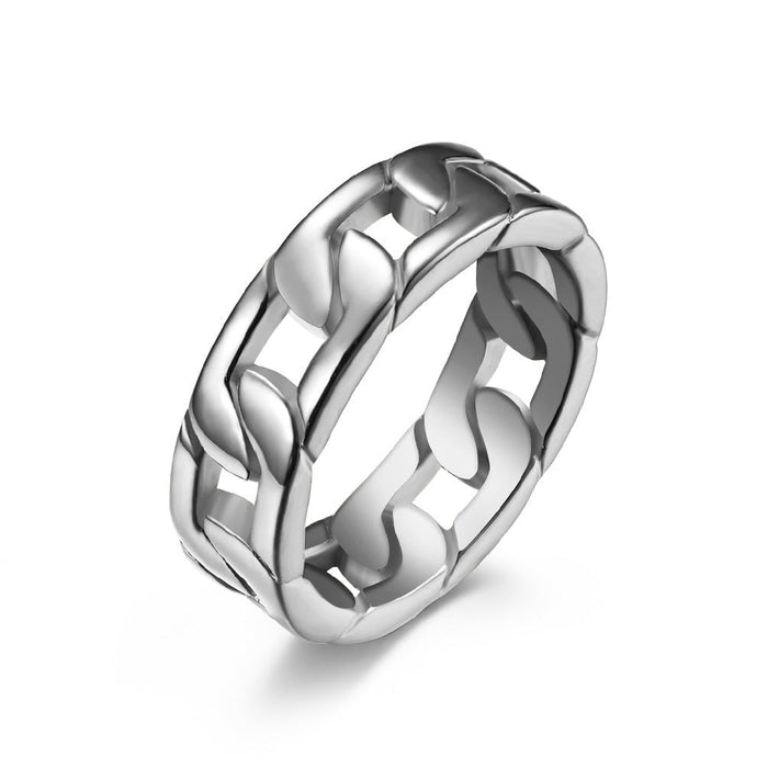 Wholesale weave Cuban chain stainless steel ring ring JDC-RS-QianF008 Rings 千风 Steel color 7# Wholesale Jewelry JoyasDeChina Joyas De China