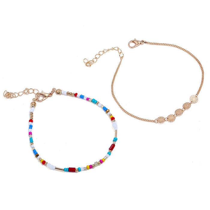 Wholesale weaving multi-color beige beads small disc alloy bracelet JDC-BT-NZ040 Bracelet 奈珠 1 Wholesale Jewelry JoyasDeChina Joyas De China