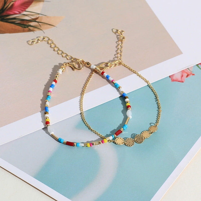 Wholesale weaving multi-color beige beads small disc alloy bracelet JDC-BT-NZ040 Bracelet 奈珠 Wholesale Jewelry JoyasDeChina Joyas De China
