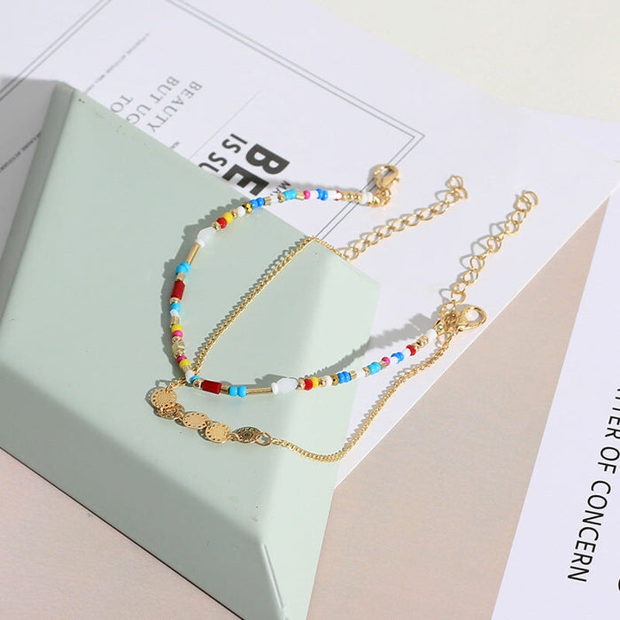 Wholesale weaving multi-color beige beads small disc alloy bracelet JDC-BT-NZ040 Bracelet 奈珠 Wholesale Jewelry JoyasDeChina Joyas De China
