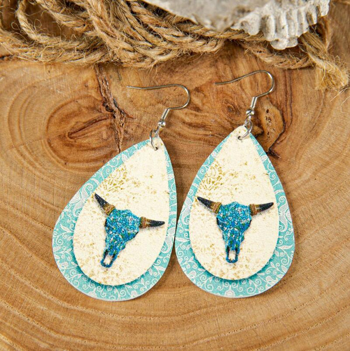 Wholesale Western Style Turquoise Leather Earrings JDC-ES-Saip006 Earrings 赛蒲 13# Wholesale Jewelry JoyasDeChina Joyas De China