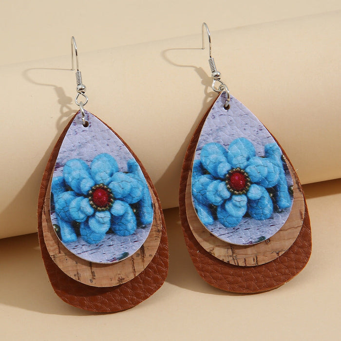 Wholesale Western Style Turquoise Leather Earrings JDC-ES-Saip006 Earrings 赛蒲 19# Wholesale Jewelry JoyasDeChina Joyas De China