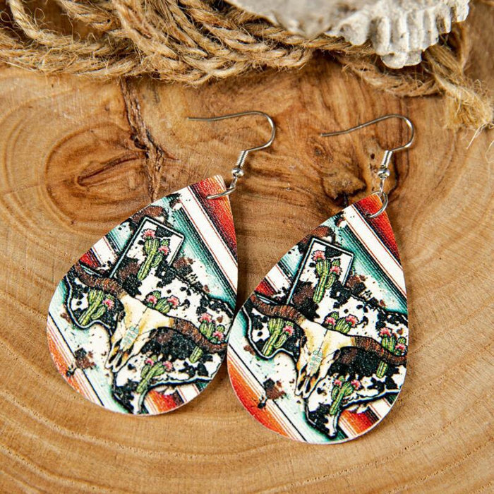 Wholesale Western Style Turquoise Leather Earrings JDC-ES-Saip006 Earrings 赛蒲 2# Wholesale Jewelry JoyasDeChina Joyas De China