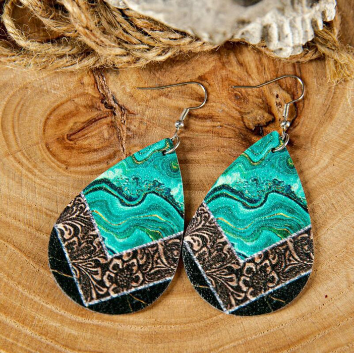 Wholesale Western Style Turquoise Leather Earrings JDC-ES-Saip006 Earrings 赛蒲 5# Wholesale Jewelry JoyasDeChina Joyas De China