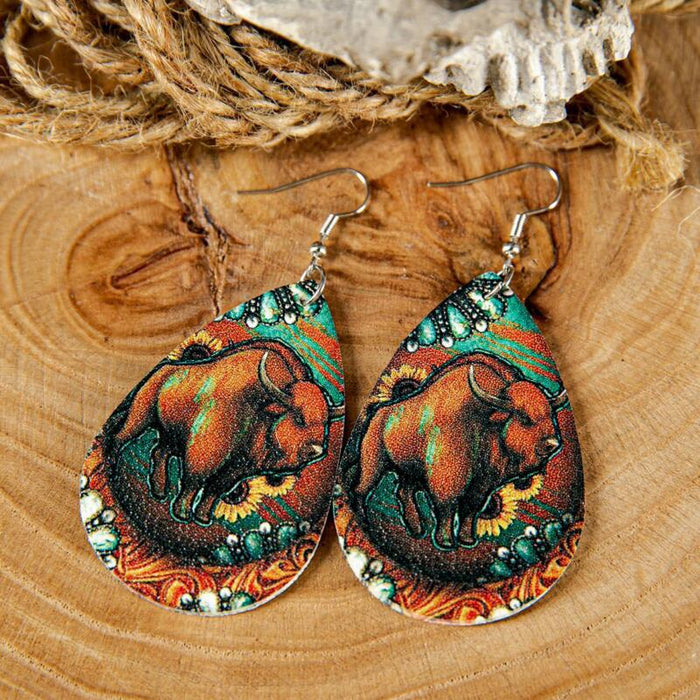 Wholesale Western Style Turquoise Leather Earrings JDC-ES-Saip006 Earrings 赛蒲 8# Wholesale Jewelry JoyasDeChina Joyas De China