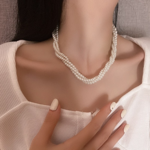 Bulk Jewelry Wholesale white alloy multi-layer pearl winding necklace JDC-NE-BY031 Wholesale factory from China YIWU China