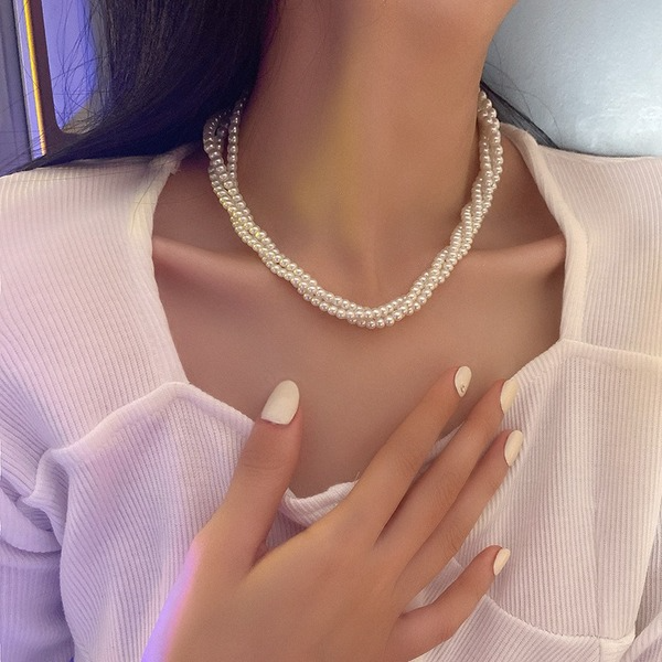 Bulk Jewelry Wholesale white alloy multi-layer pearl winding necklace JDC-NE-BY031 Wholesale factory from China YIWU China