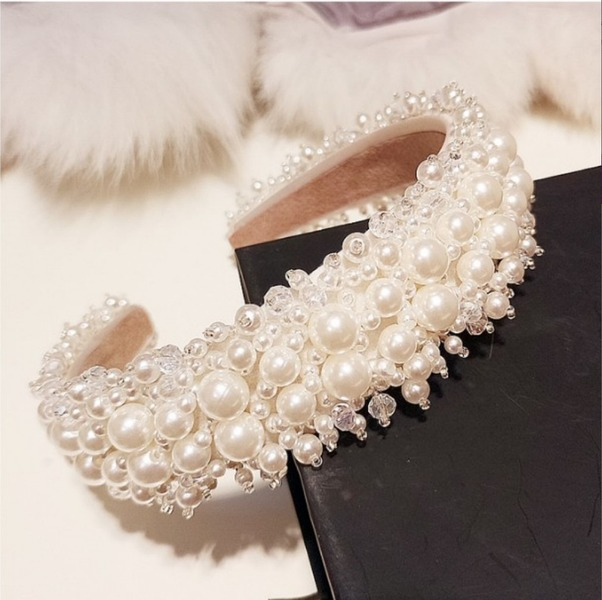 Wholesale White Bridal Pearl Crown Baroque Headband JDC-HD-Yangq001 Headband 艳茜 Wholesale Jewelry JoyasDeChina Joyas De China