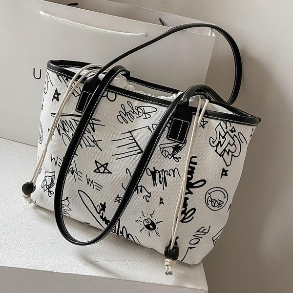 Bulk Jewelry Wholesale white canvas graffiti one-shoulder tote bag JDC-LB-ZM053 Wholesale factory from China YIWU China