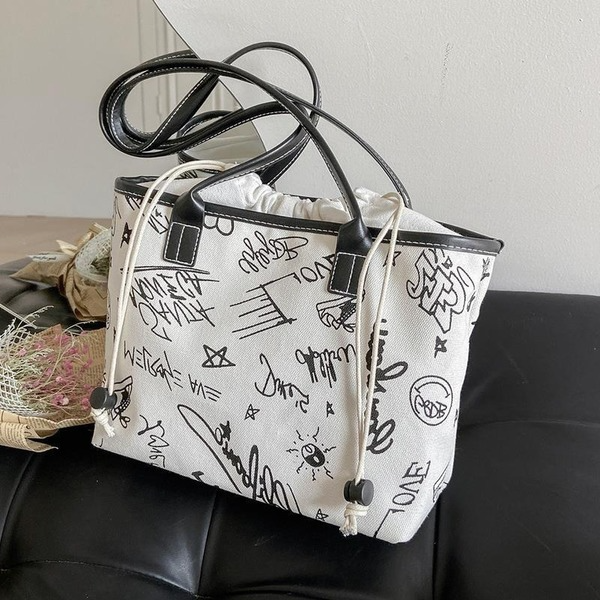 Bulk Jewelry Wholesale white canvas graffiti one-shoulder tote bag JDC-LB-ZM053 Wholesale factory from China YIWU China